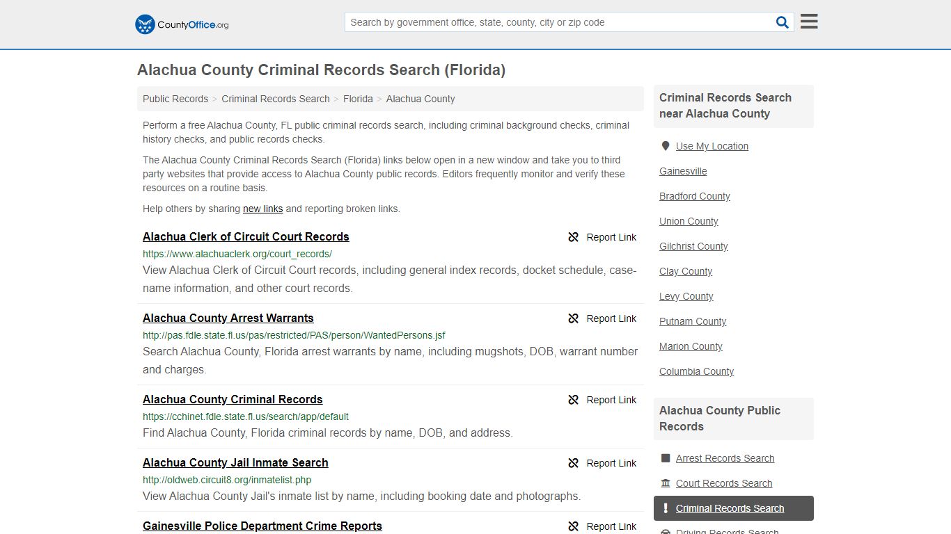 Criminal Records Search - Alachua County, FL (Arrests ...