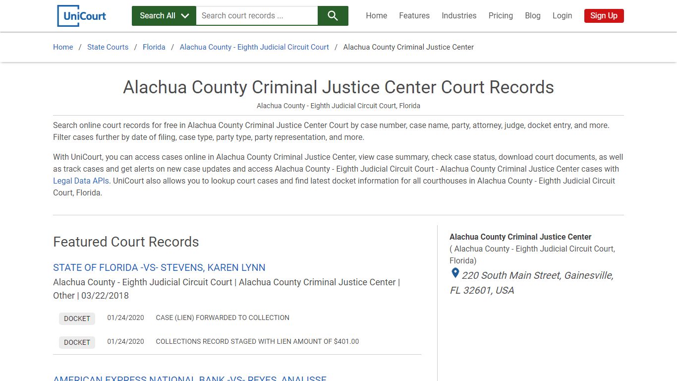 Alachua County Criminal Justice Center Court Records ...