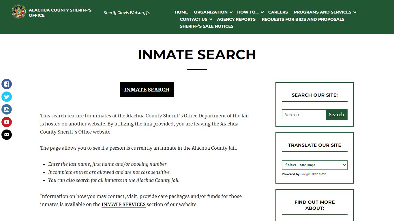 Inmate Search - ALACHUA COUNTY SHERIFF'S OFFICE