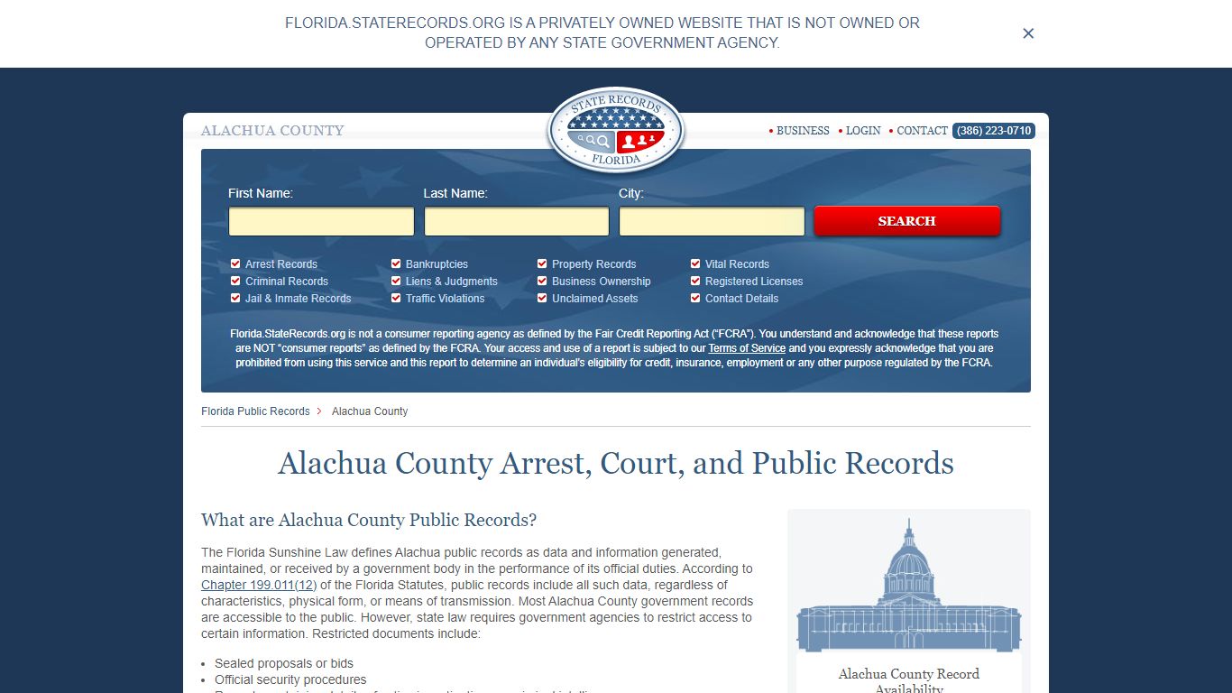 Alachua County Arrest, Court, and Public Records